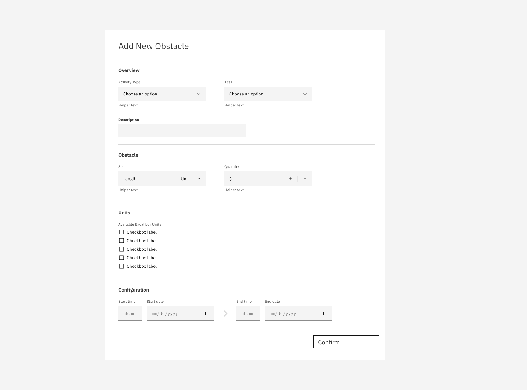 Alternative Add New Obstacle form prototype proposed by the IBM stakeholder